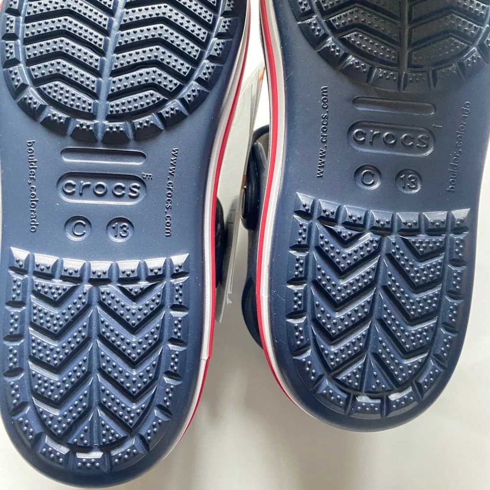 Crocs Bayaband Sandal Kids Navy‎ Blue Red Stripe Sporty Water Shoe C13 NWt